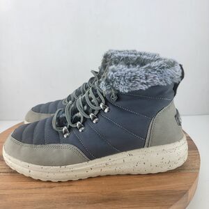 Hey Dude Womens Size 8 Grey Brandy Faux Fur Lace Up Casual Ankle Boots